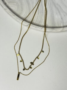 İkili, Yaprak Detaylı Gold Çelik Kolye – Paslanmaz Kadın Zincir Takı