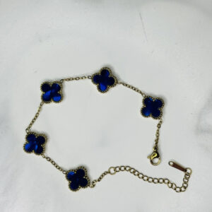 Çelik Mavi Yonca Gold Zincirli Bileklik – Şık ve Zarif Tasarım - GildoraAccessories