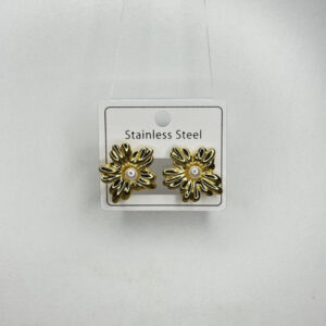 Altın Renk Çiçek Figürlü İnci Detaylı Paslanmaz Çelik Küpe - GildoraAccessories