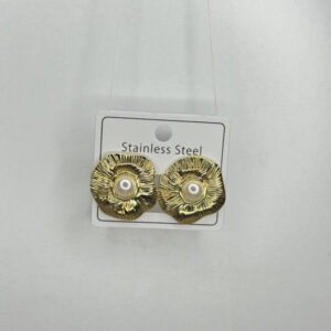 Yuvarlak Çiçek Formlu İnci Detaylı Altın Renk Paslanmaz Çelik Küpe - GildoraAccessories