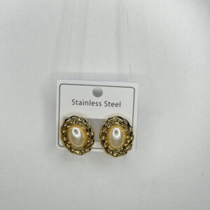 Oval Şekilli İnci Taşlı Altın Renk Paslanmaz Çelik Kadın Küpe - GildoraAccessories