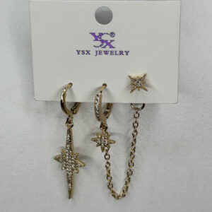 Kutup Yıldızı Figürlü 3’lü Altın Renk Paslanmaz  Kadın Çelik Küpe Seti - GildoraAccessories