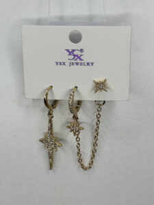 Kutup Yıldızı Figürlü 3’Lü Altın Renk Paslanmaz  Kadın Çelik Küpe Seti