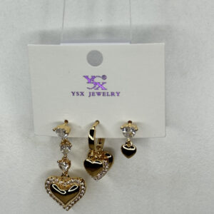 çelik kalpli 3'lü gold küpe seti - GildoraAccessories