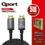 Kablo Qport Q-Hdmi215 5Mt Altın Uçlu Örgülü 2.1V/8K/Altın Uçlu