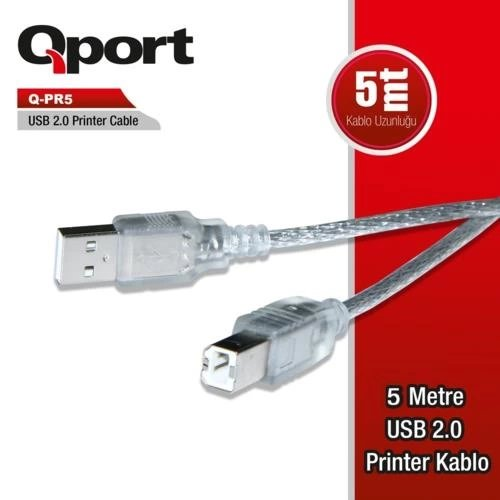 Kablo Qport Q-Pr5 Usb 2.0 5Mt Yazıcı Kablosu KKTC