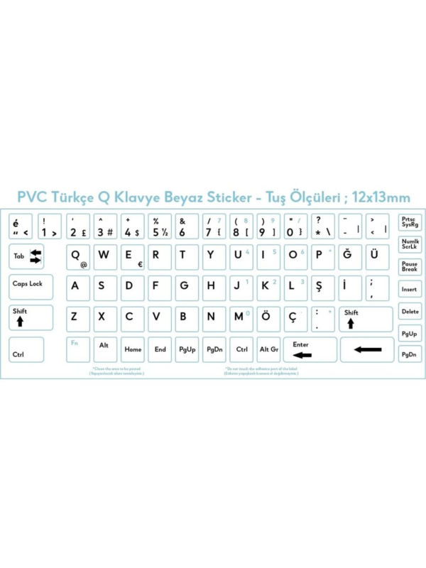Klavye Etiketi Türkçe Turkish Sticker Beyaz Kktc