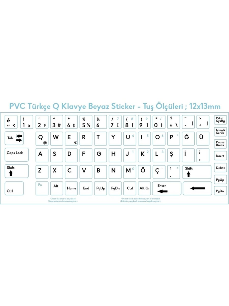 Klavye Etiketi Türkçe Turkish Sticker Beyaz KKTC