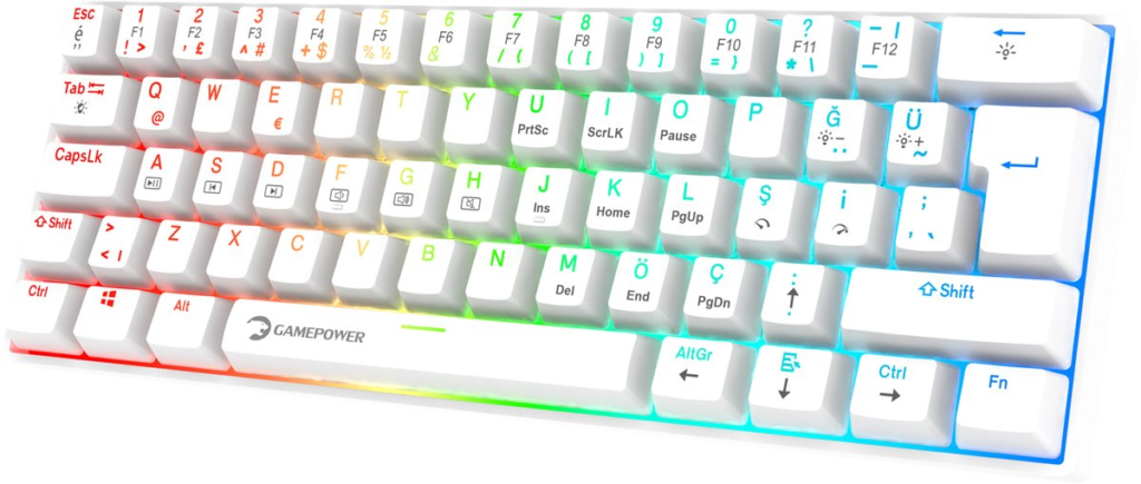 Klavye Gamepower Lyra Rgb 60M Mekanik Red Switch Beyaz KKTC