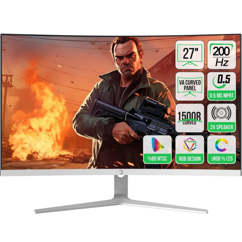 Monitor Gamepower 27" Vivid T50 Curved 0.5Ms 200Hz Hoparlör Beyaz KKTC