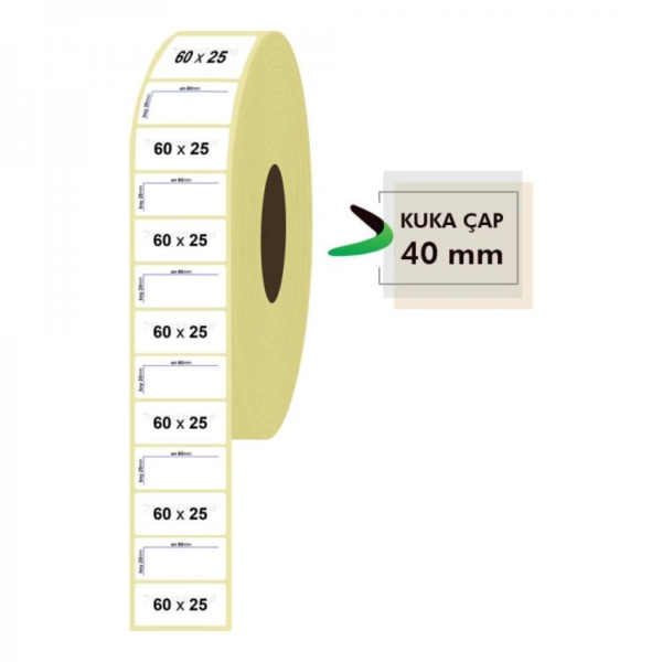 Rulo Kağit Termal Eti̇ket 60Mm X 25Mm 1750 Adet KKTC