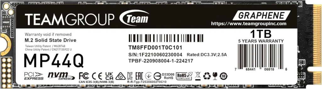 Ssd Team Mp44Q 1Tb 7400/6200Mb/S Nvme M.2 Pcie KKTC