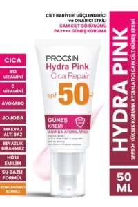 PROCSIN Hydra Pink (PEMBE) Spf50+ Bariyer Güçlendirici Cam Cilt Güneş Kremi PA++++