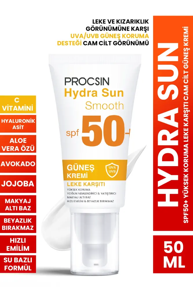 PROCSIN Hydra Sun Spf50+ Yoğun Nemlendirici Yatıştırıcı Leke Karşıtı Cam Cilt Güneş Kremi Pa++++