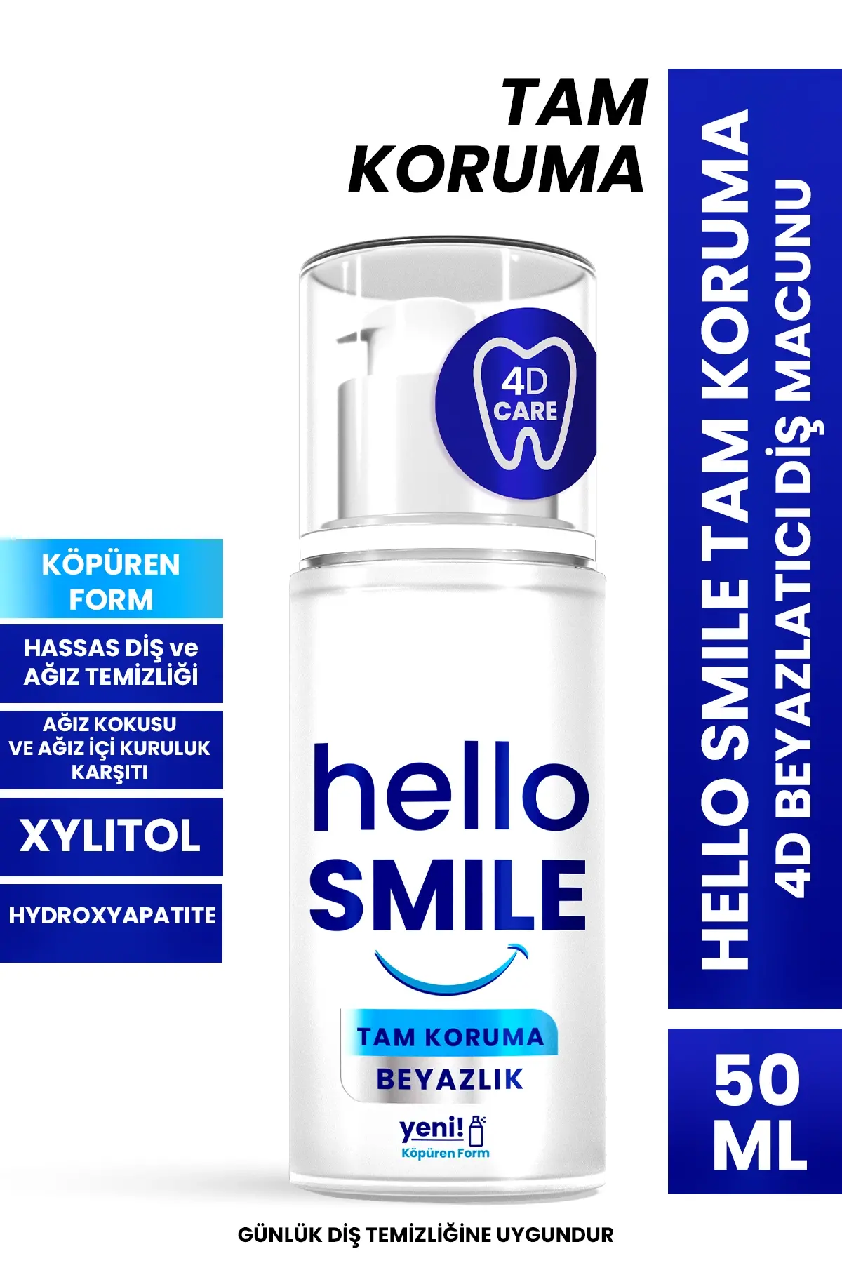 HELLO SMILE Tam Koruma 4D Beyazlatıcı Diş Macunu 50 ML