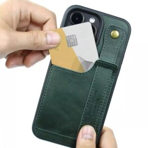 Yeşil Deri Tasarım Kartlık Iphone 15 Kılıf - Diğer