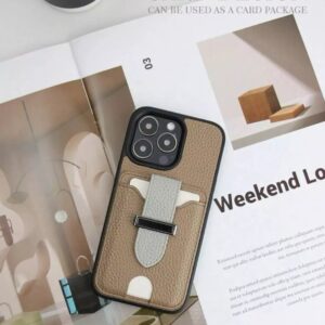 Kahve-bej Kartlıklı Deri Tasarım Iphone 15 Promax Kılıf - Diğer