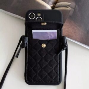 Siyah Renk Baklava Dizayn Çantalı Lens Korumalı Iphone 15 Promax Kılıf - Diğer