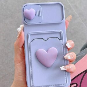 Lila Kalp Dizayn Iphone 15 Kartlık Kılıf - Diğer