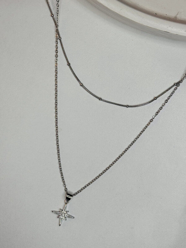 Çelik kuzey Yıldız Figürlü Çift Katlı Silver Kolye – Paslanmaz Kadın Takı, Kararma Yapmaz Işıltılı Model - GildoraAccessories