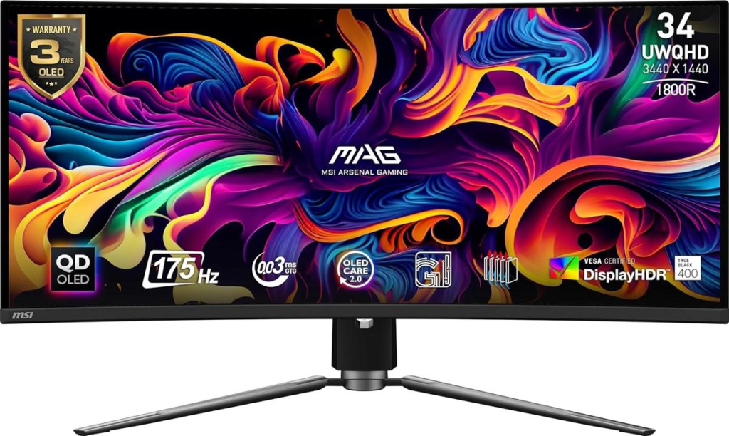 Monitör Msi 34" Mag 341Cqp Curved Qd-Oled 0.03Ms 175Hz Uwqhd