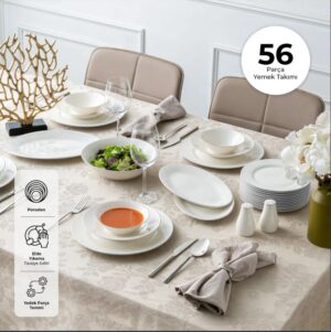 Emsan New Bone Frezya 56 Prç Yemek Takımı Platin