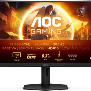 Aoc 27" C27G4Zxu 0.3Ms 280Hz Hdmi,Displayport Adaptive-Sync Va Curved