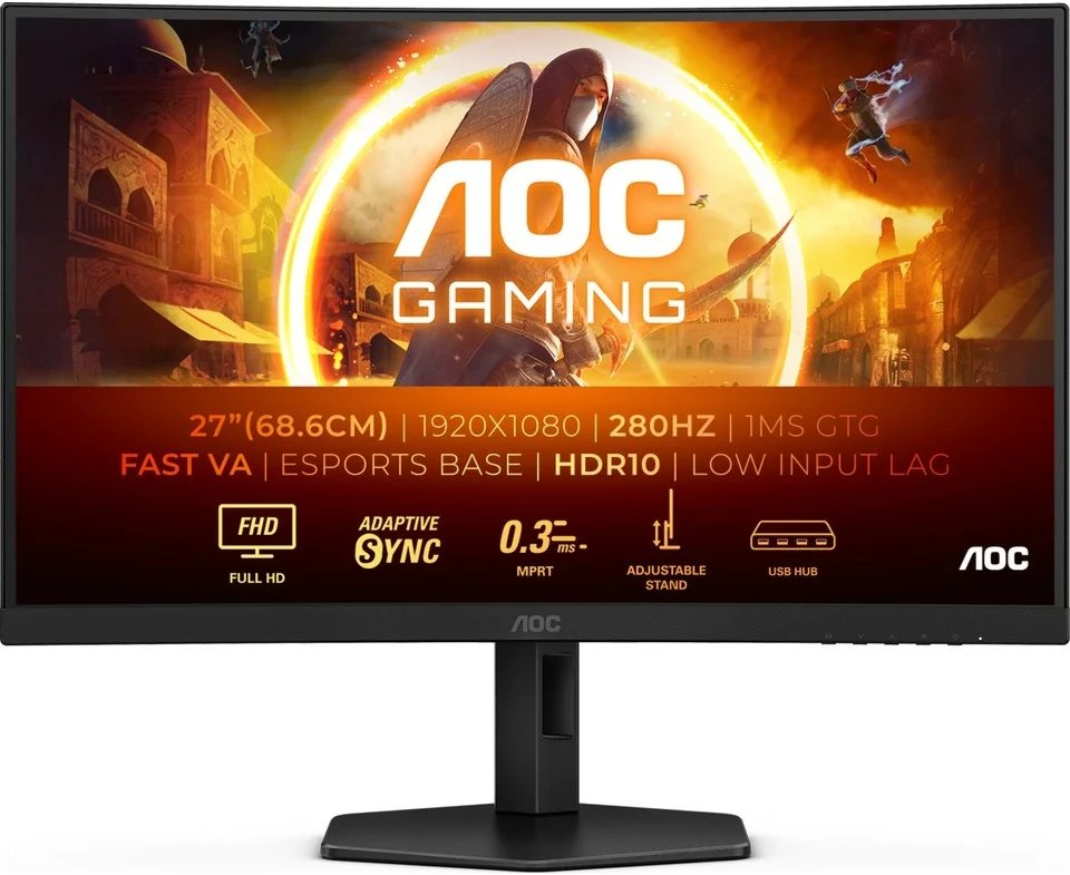 Aoc 27" C27G4Zxu 0.3Ms 280Hz Hdmi,Displayport Adaptive-Sync Va Curved