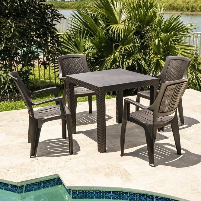 Arizona Camsız 80x80 Kahve Masa + Flora Starlux Kollu Kahve 4'lü Set - Starlux