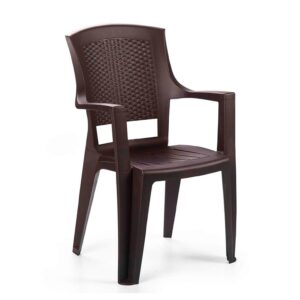 Flora Kollu Plastik Sandalye Rattan Sırt Örgü Desenli Kahve