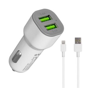 Hytech Hy-X44 Iphone Lightning Kablolu 3.4A Hızlı Şarj 2 Usb Beyaz Araç Şarj Cihazı-Hytech KKTC