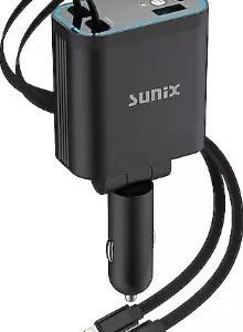 Sunix C-40 4in1 Usb-a & Type-c Output + Lightning & Type-c Cable Car Charger