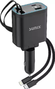 Sunix C-40 4in1 Usb-a & Type-c Output + Lightning & Type-c Cable Car Charger