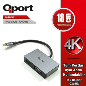 Qport Q-Thv2 Type-C To Hdmı/Vga Cevirici Adaptör KKTC
