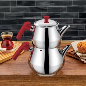 Polochef Dolphın Çelik Çaydanlık Seti Megaboy Kırmızı Sap Dok-102