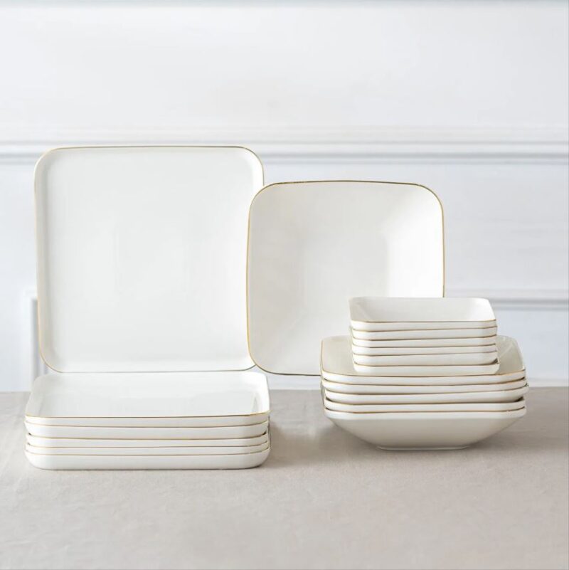 İstanbul Porselen Nadide 18 Parça Kare Yemek Takımı Gold