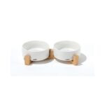 Opera Ceramic Bowls With Bamboo Stand 2X350 Ml - White Mama ve Su Kapları