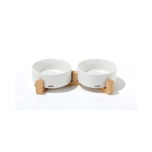 Opera Ceramic Bowls With Bamboo Stand 2X850 Ml - White Mama ve Su Kapları