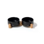 Opera Ceramic Bowls With Bamboo Stand 2X350 Ml - Black Mama ve Su Kapları