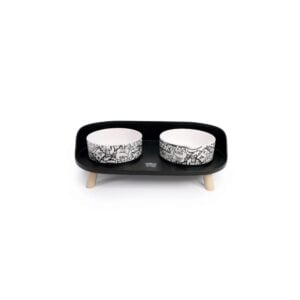 Altitude Urban Style Double Raised Pet Bowl Black&White Mama ve Su Kapları