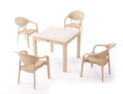 1510 Heniver Bambu Camlı Masa Set 90X90Cm