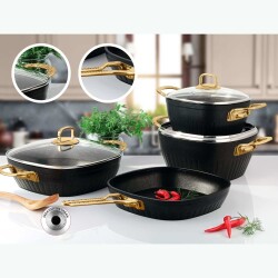 1770 Lines 7 Parça Defne Kare Tencere Seti Altın K. İndiksyion T. - Görsel 1