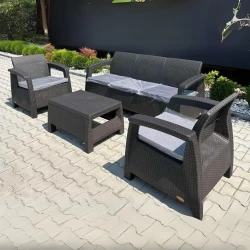 2406 Heniver Novara Bahçe Oturma Grubu 3+1+1 Camlı Sehpa - Görsel 1