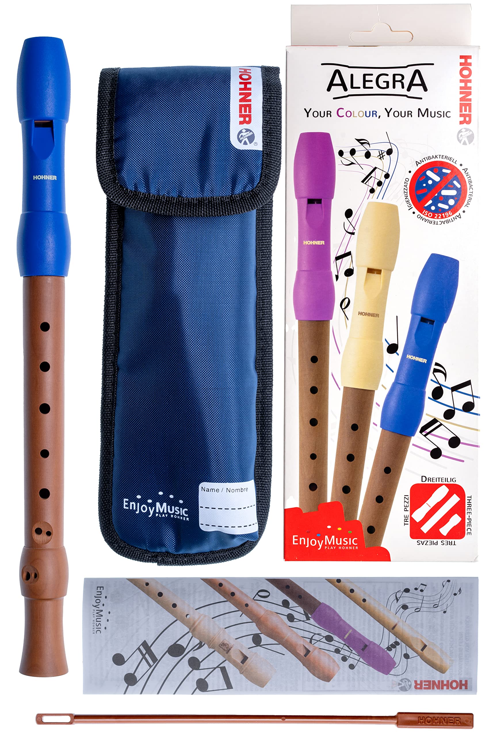 91Bvxy-Ipnl Hohner Alegra Blok Flüt C-Sopran 2 Parça Mavi Alman Parmak - Görsel 1