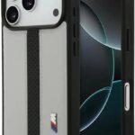 Bmw Pu Deri Kılıf (delikli Şeritli Ve Metal Logolu) iPhone 17 Pro Max - Gri/siyah Bmohmp17x25pcpsgk