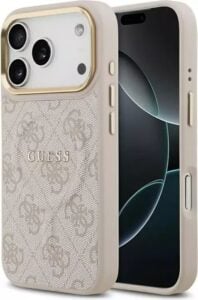 Guess Magsafe 4g Pu Deri Kılıf (üçgen Logolu) iPhone 17 Pro - Pembe Guhmp17lp4dplp