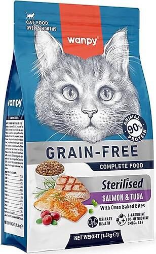 Wanpy-Wanpy Grain Free Sterli̇sed Salmon-Tuna 1.5Kg Kedi Kuru Maması-kktc
