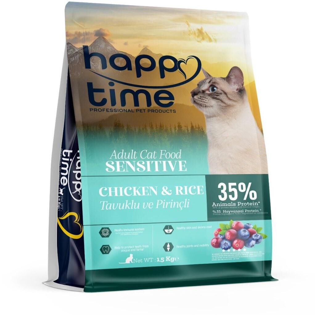 -Happy Ti̇me Sensitive Adult Cat Chicken 1.5Kg Kedi Kuru Maması-kktc