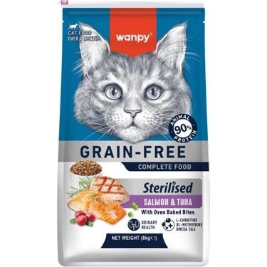Wanpy-Wanpy Grain Free Steril Salmon Tuna 8Kg Kedi Kuru Maması-kktc