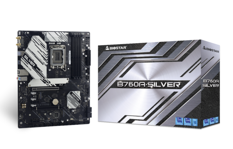 Biostar B760A Silver Intel LGA1700 DDR5 2.5 GbE LAN USB 3.2 Gen2 Type C ATX Anakart
